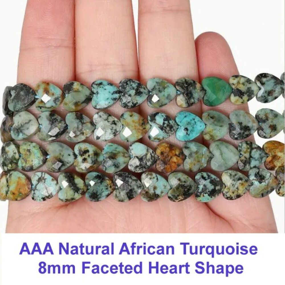 AAA Natural African Turquoise Stone Beads - 8mm Faceted Heart Shape 24 Hearts